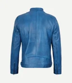 Distressed Blue Biker Style Leather Jacket for women featuring a sleek character-driven design and premium hardware for a standout 2026 fashion profile.