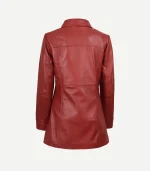 Womens Red Leather Car Coat featuring a streamlined profile and a deep scarlet hue in a premium, polished leather.
