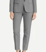 Womens Light Grey Suit featuring a minimalist two-button blazer design and a high-quality textured finish for a luxury feel.