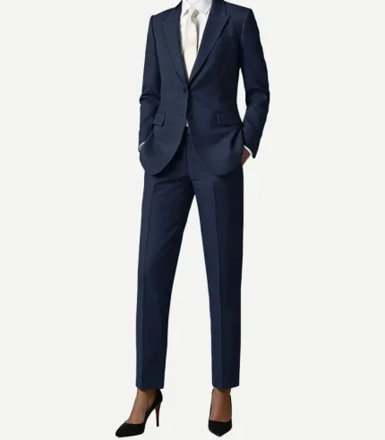 Womens Royal Blue Suit featuring a vibrant two-piece design with a tailored single-breasted blazer and matching trousers.