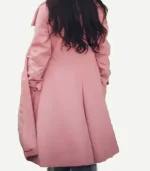 A stylish Pink Wool Trench Coat with a belted waist and classic collar.