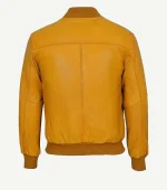 Yellow Leather Bomber Jacket for men in a heritage-inspired pilot cut with a rugged finish and comfortable athletic drape.