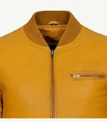 Yellow Leather Bomber Jacket showcasing a bright sunshine hue and a modern urban aesthetic with durable reinforced stitching.