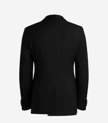 The back of the tailored-fit jacket highlights a refined silhouette with a single rear vent and a smooth finish across the shoulders and back.