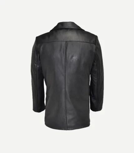 Mens Black Leather Peacoat