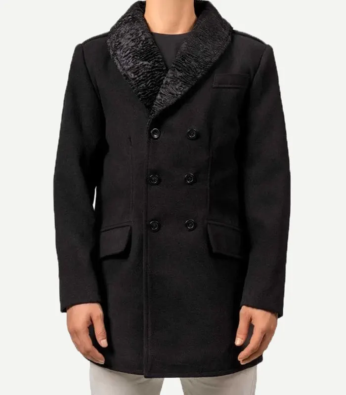 Brewer-Mens-Black-Fur-Collar-Wool-Coat-7.webp Mens Brewer Black Wool Coat With Fur Collar - Image 1