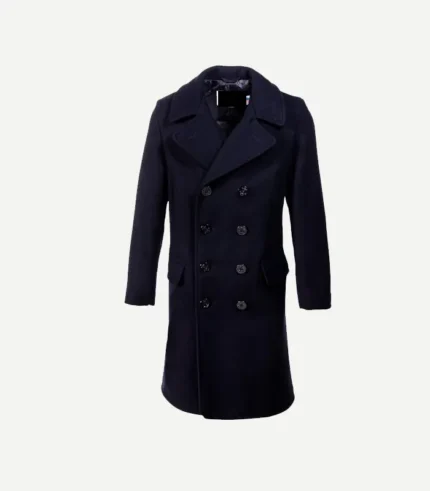 Mens Navy Long Wool Overcoat