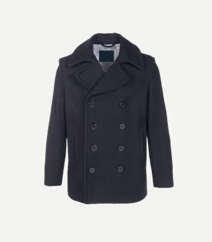 Mens Navy Slim Fit Wool Peacoat
