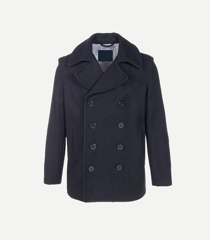 Mens Navy Slim Fit Wool Peacoat